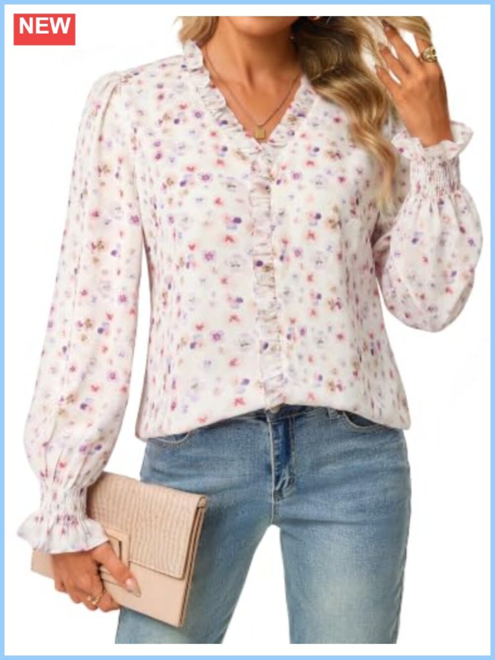 Womens Long Sleeve Boho Ruffle Chiffon Blouse Loose Fit Work Top